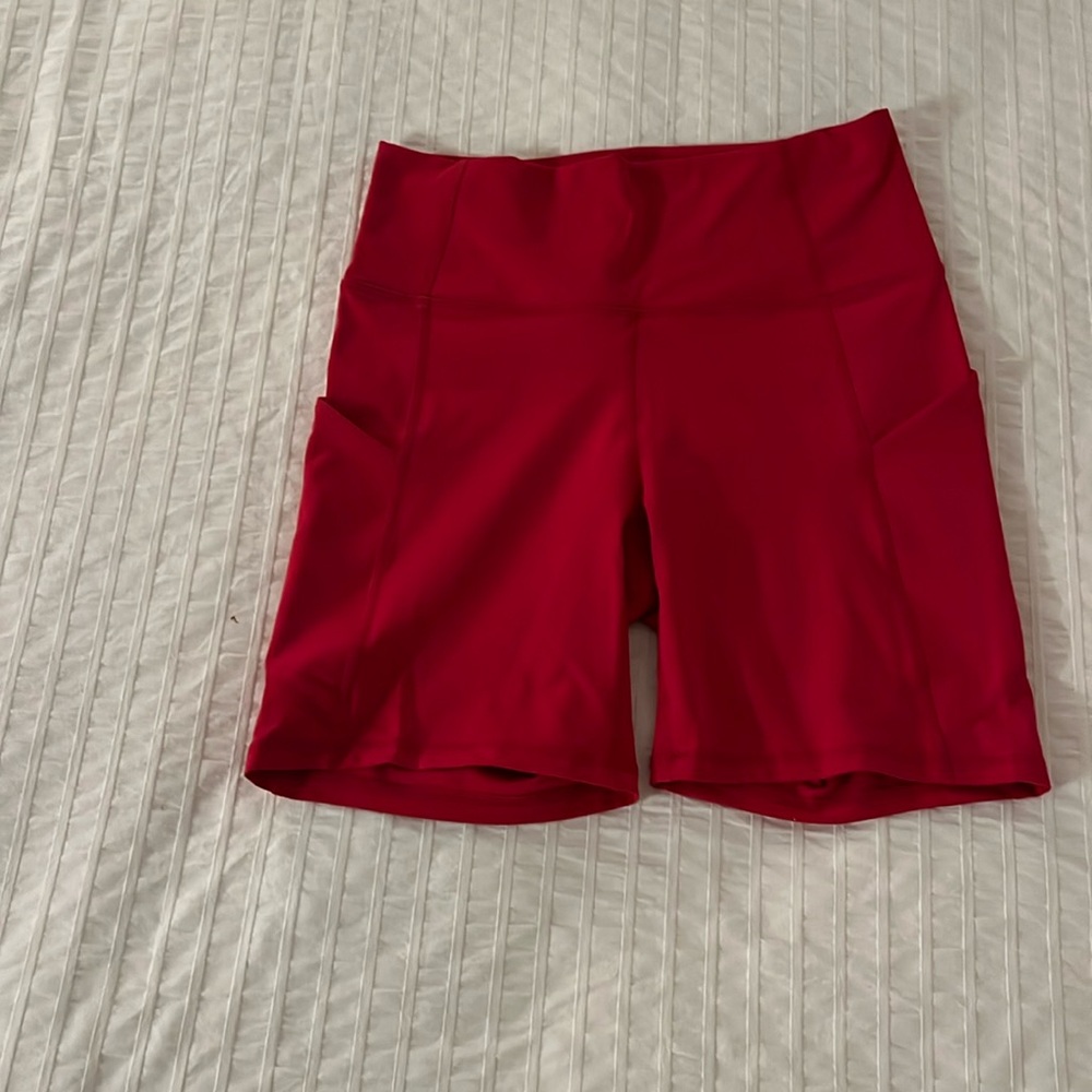 Red Athleta biker shorts